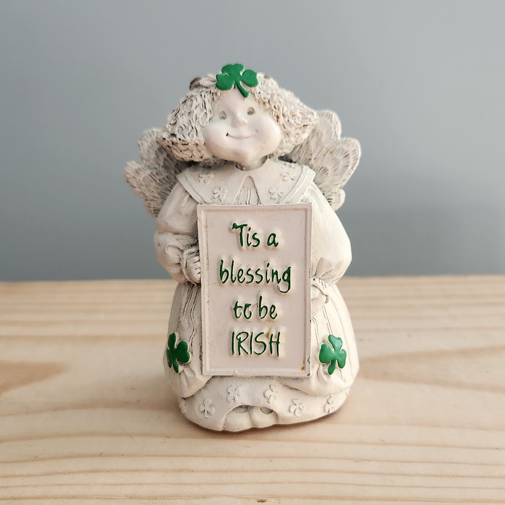 Irish Angel Figurine with Shamrocks and Tis A Blessing To Be Irish Sign
